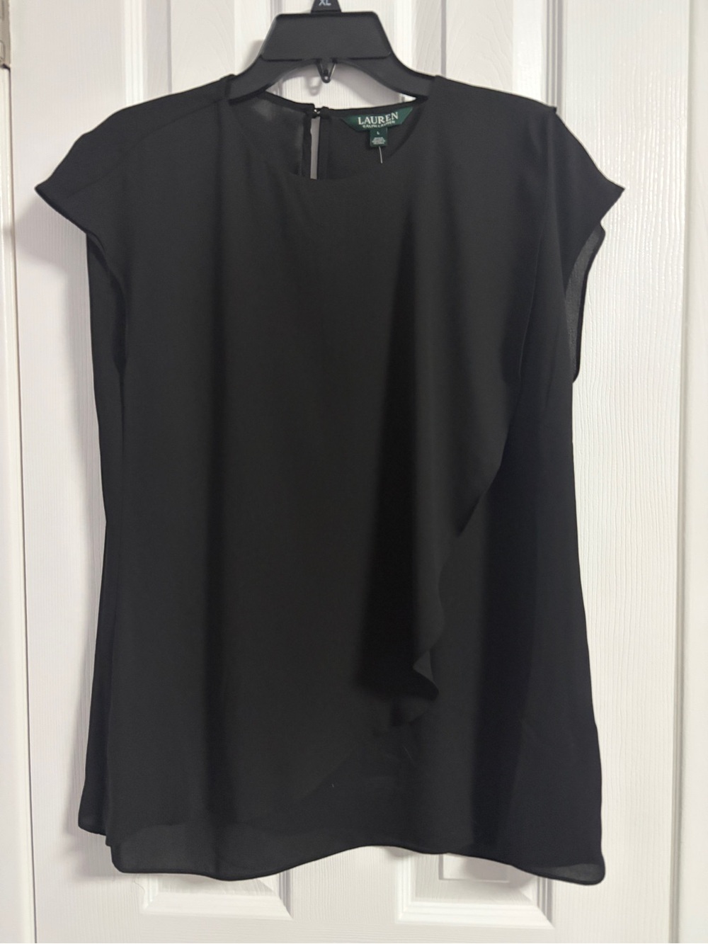 Ralph Lauren Black Cap-Sleeve Ruffle-Front Blouse
